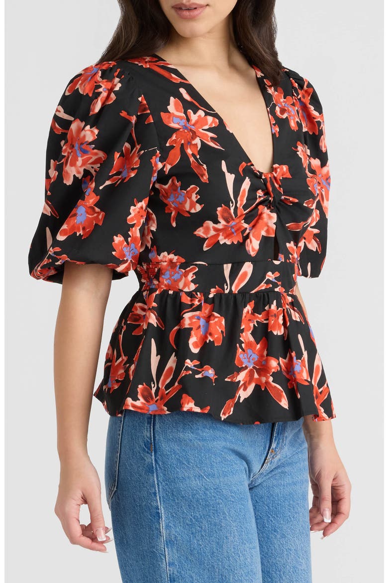 Floral Puff Sleeve Poplin Top, Alternate, color, MIDNIGHT FLORAL