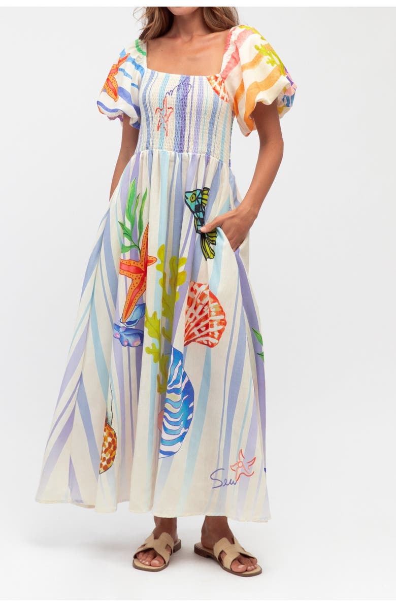 Label of Love Ocean Puff Sleeve Maxi Dress, Main, color, Blue