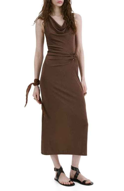 Mango Cowl Neck Side Gather Dress In Brown