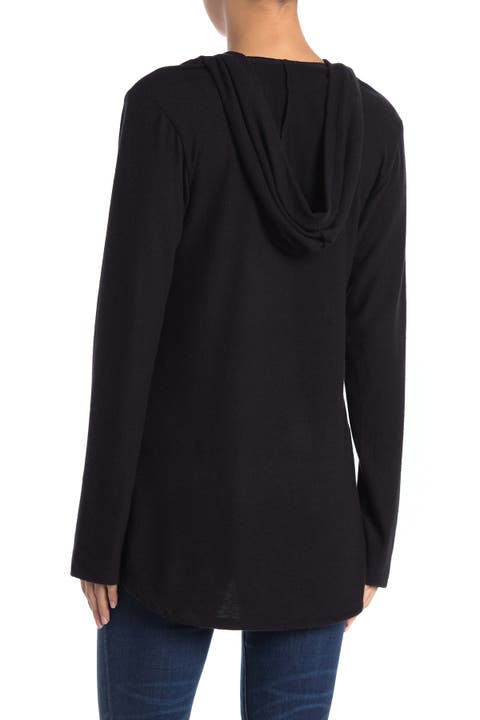 Deep V-Neck Hoood Brushed Hacci Sweater