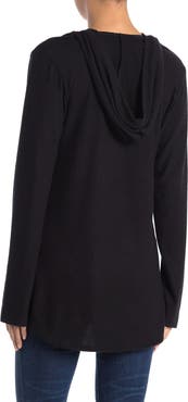 GO COUTURE Deep V-Neck Hoood Brushed Hacci Sweater