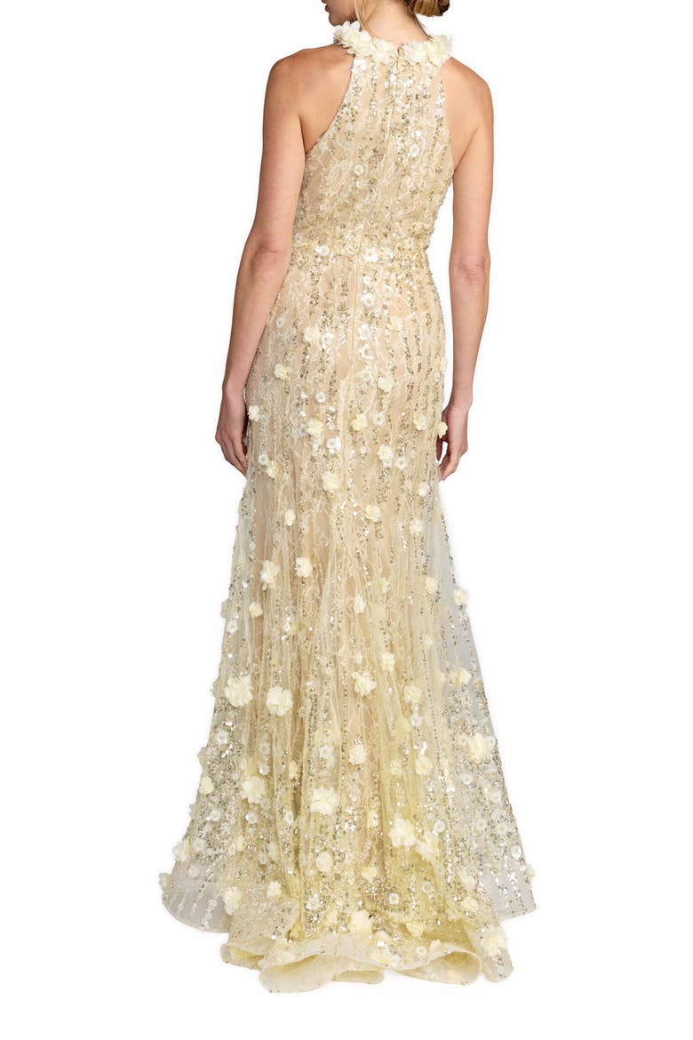 Beaded Lace Halter Neck Sleeveless Mermaid Gown, Alternate, color, Butter