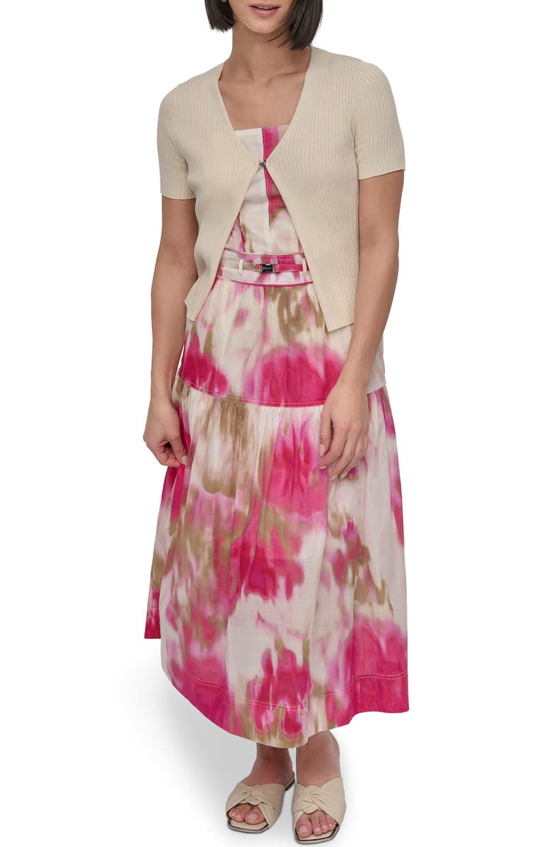 DKNY Hook & Eye Short Sleeve Rib Cardigan, Alternate, color, Coconut