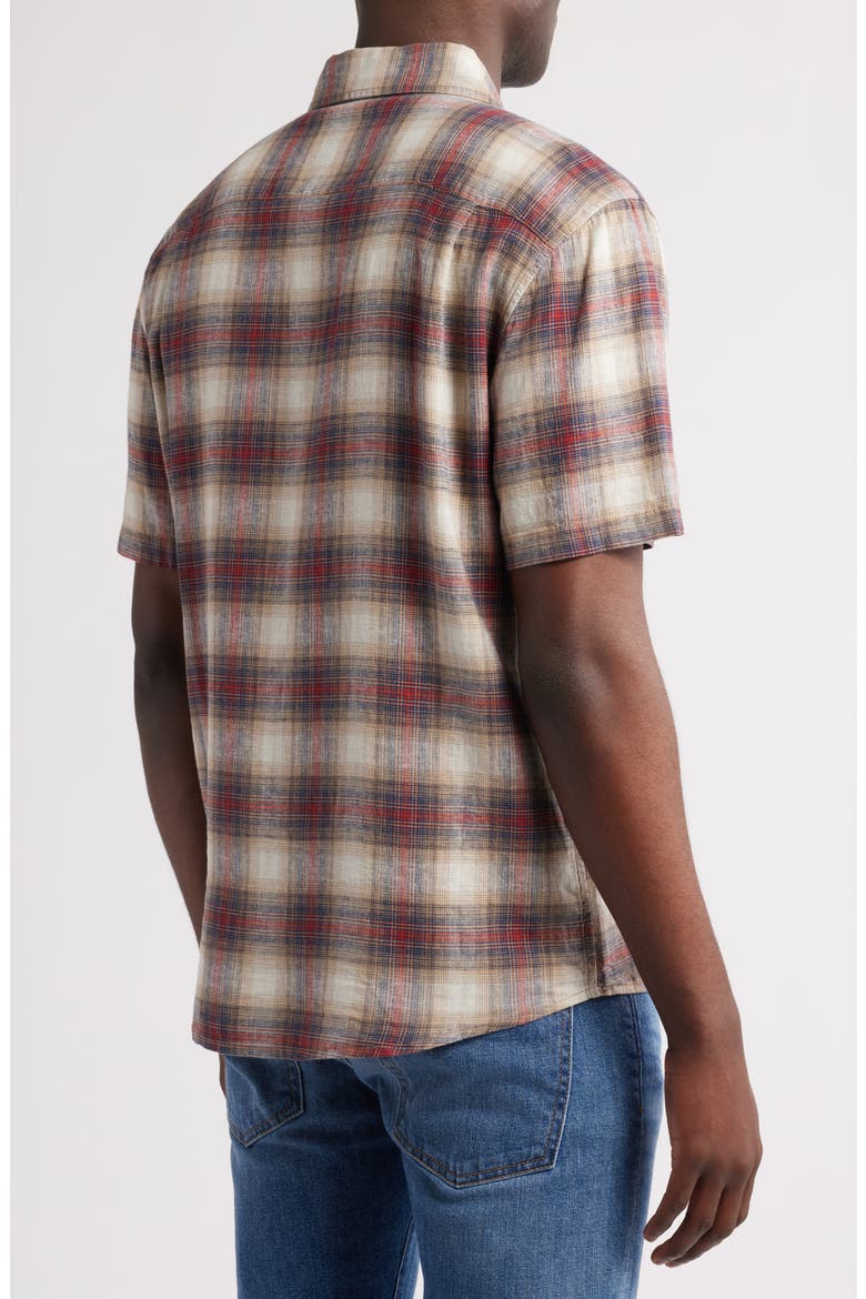Dawson Plaid Short Sleeve Linen Blend Button-Up Shirt, Alternate, color, TAN/ BRICK PLAID