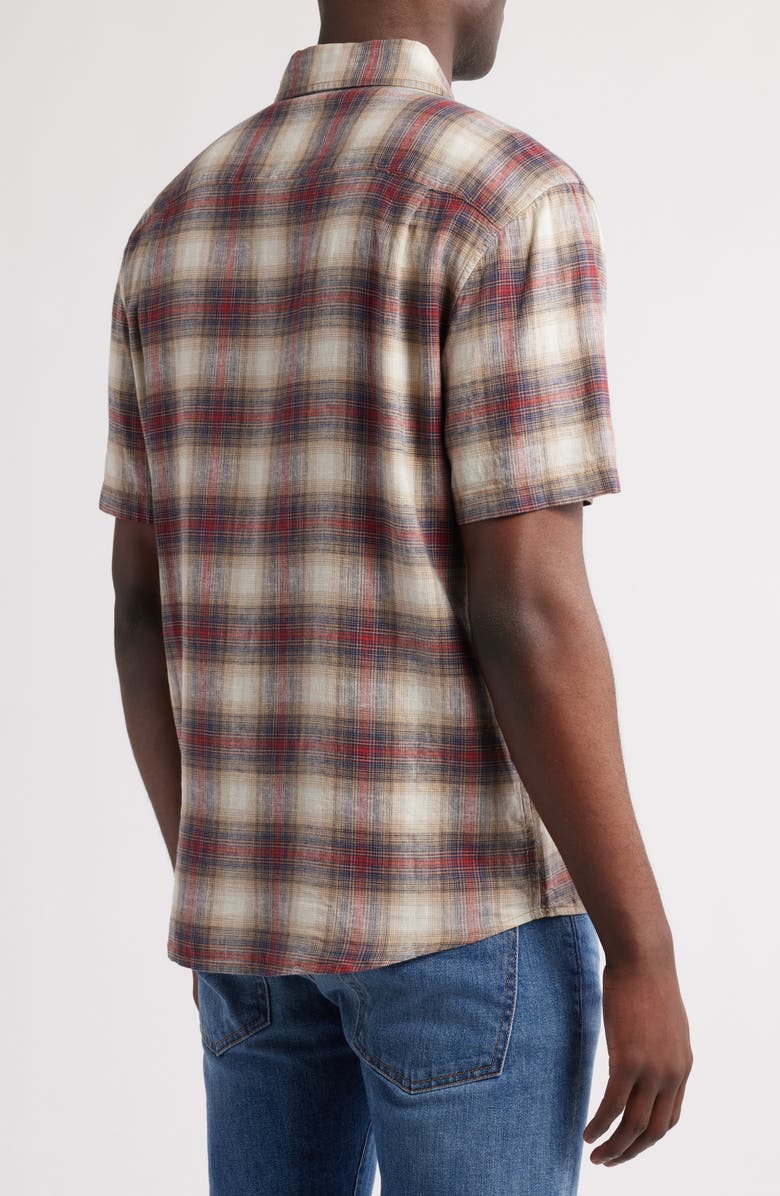 Pendleton Dawson Plaid Short Sleeve Linen Blend Button-Up Shirt, Alternate, color, Tan/ Brick Plaid