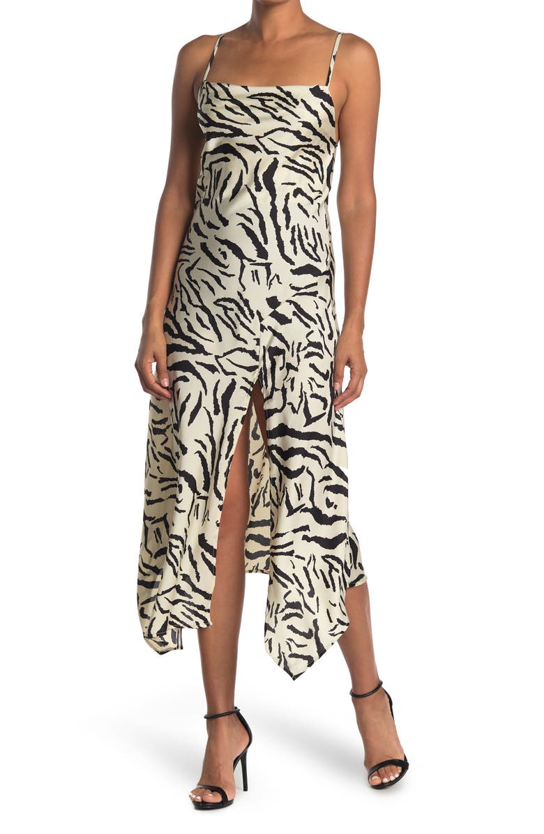 Know One Cares KNOWONECARES Tiger Print Cowl Neck Slit Front Dress, Main, color, 