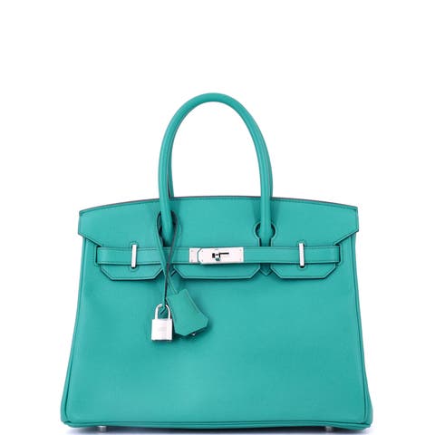 Birkin Handbag Blue Epsom with Palladium Hardware 30