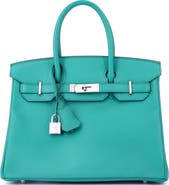 Pre-Owned Hermes Birkin Handbag Blue Epsom with Palladium Hardware 30