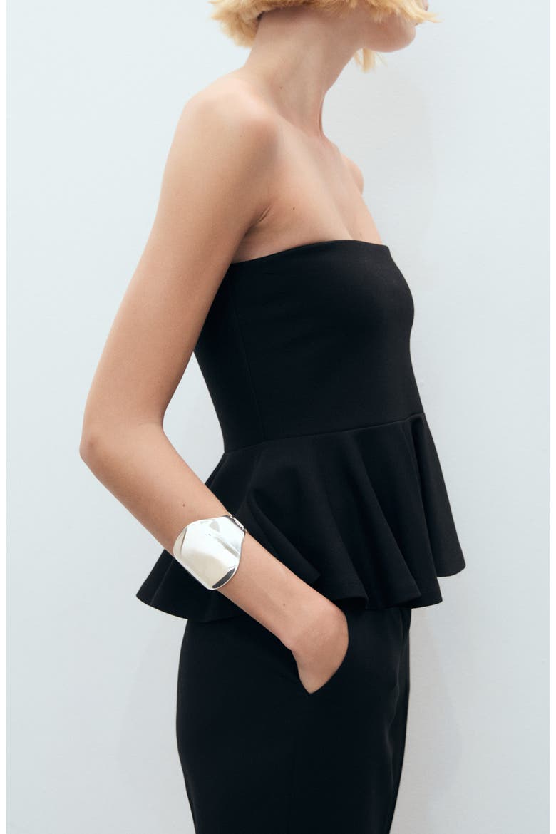 Bandeau Peplum Top, Alternate, color, BLACK
