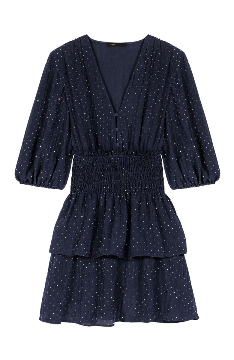 maje Ruffle and rhinestone dress, Alternate, color, Navy