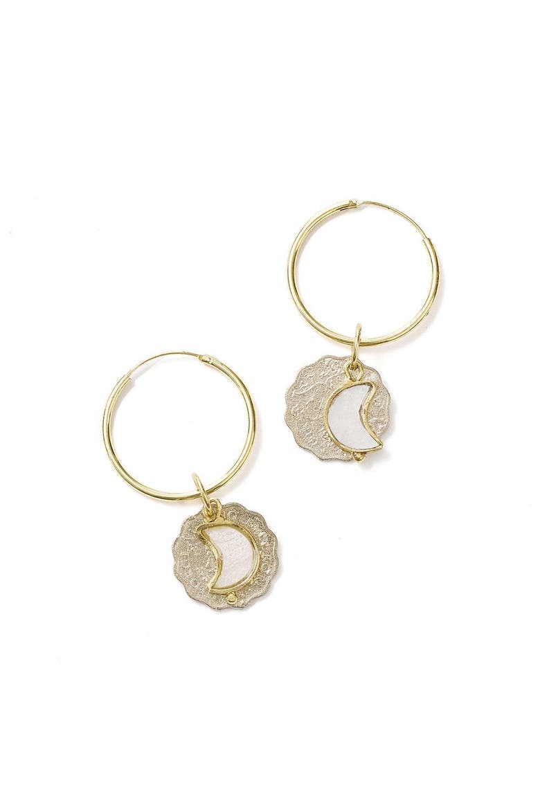 Sikka Coin Dangle Hoop Earrings, Main, color, Gold