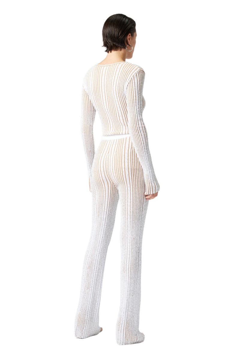 Missoni Ribbed Stretch Flared Trousers With Sequins, Alternate, color, White 
Beige