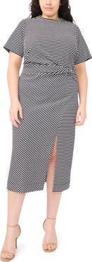 Halogen® Stripe Twist Midi T-Shirt Dress