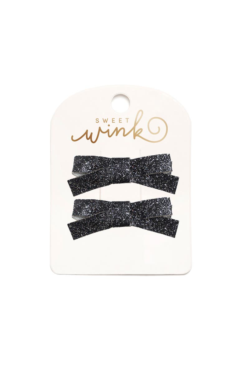 Black Glitter Bow Clip Set, Main, color, Black