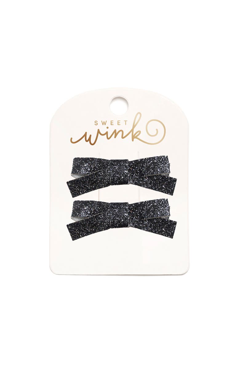 Sweet Wink Black Glitter Bow Clip Set, Main, color, Black