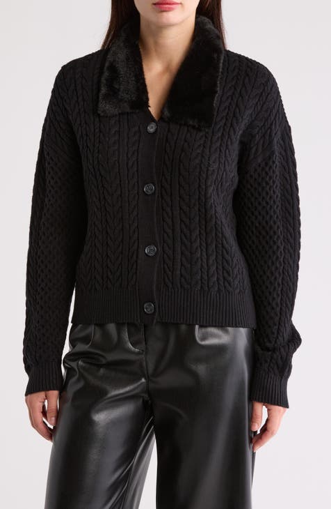 2024 ZARA Faux leather collar knit cardigan