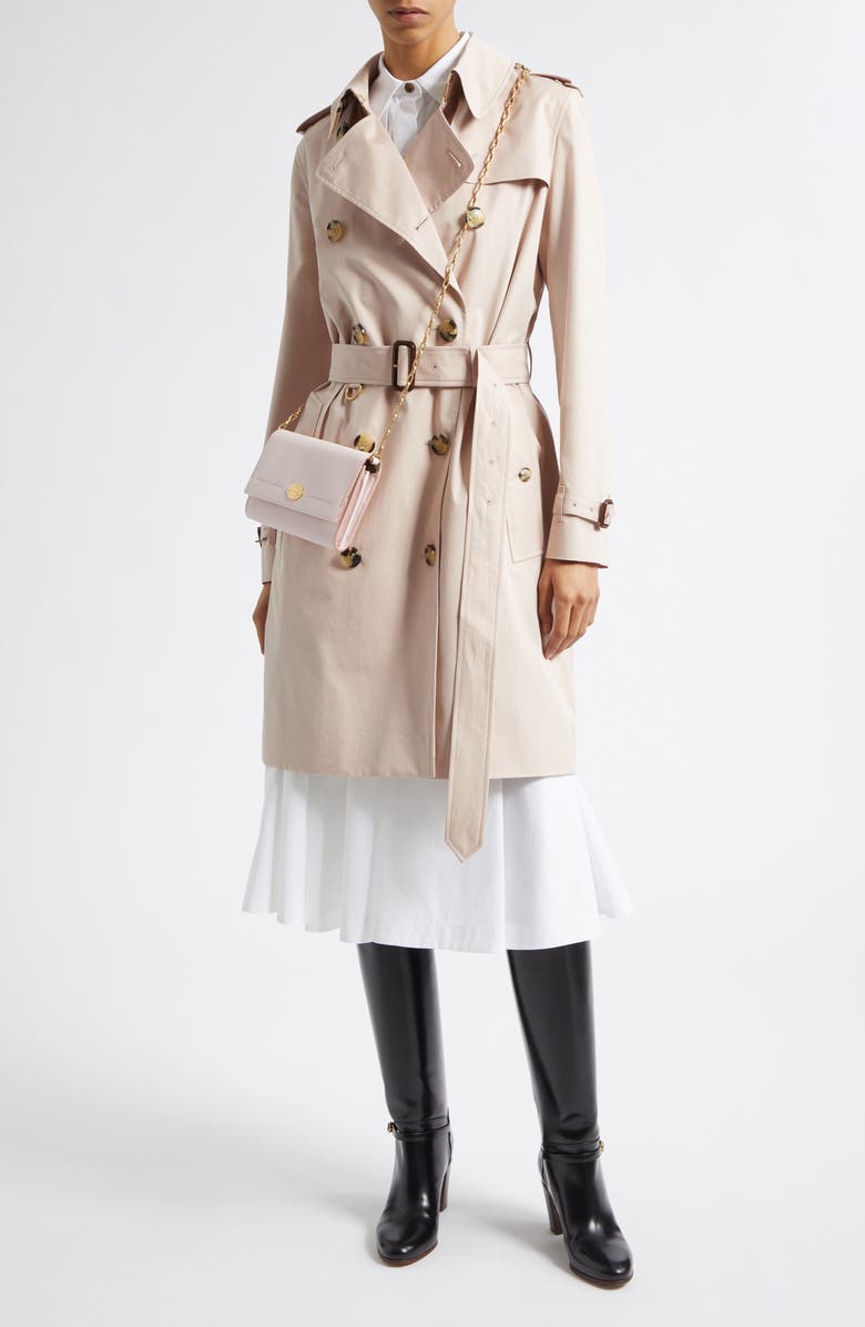 Burberry Tanya Belted Cotton Poplin Midi Shirtdress, Alternate, color, Optic White