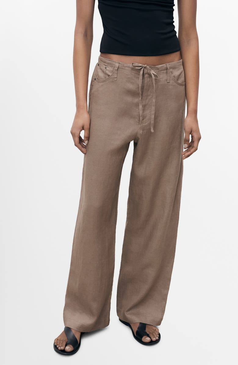 MANGO Wide Leg Linen Pants, Main, color, Medium Brown