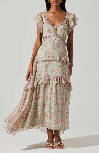 Mable Floral Tiered Cutout Chiffon Dress
