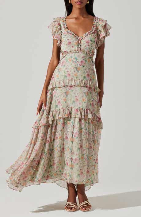 Mable Floral Tiered Cutout Chiffon Dress