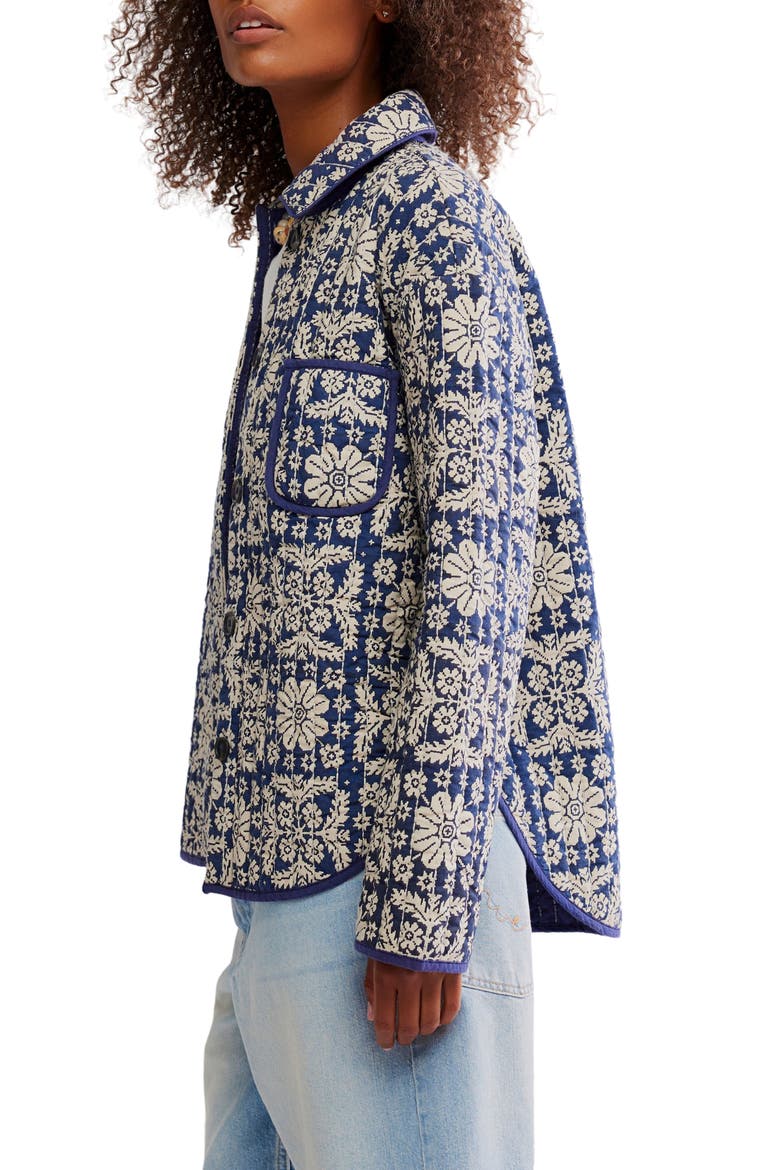 Alexie Print Boxy Quilted Jacket, Alternate, color, PEACOAT