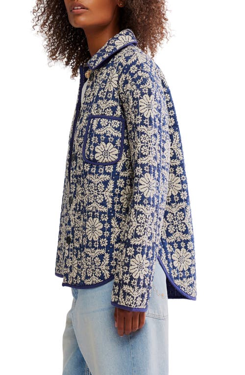 Free People Alexie Print Boxy Quilted Jacket In Blue