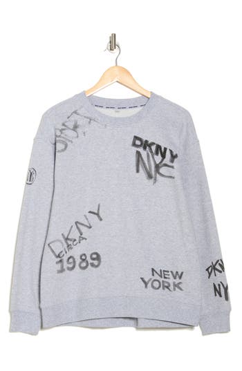 Dkny Graffiti Logo Graphic Sweatshirt In Pearl Heather Grey