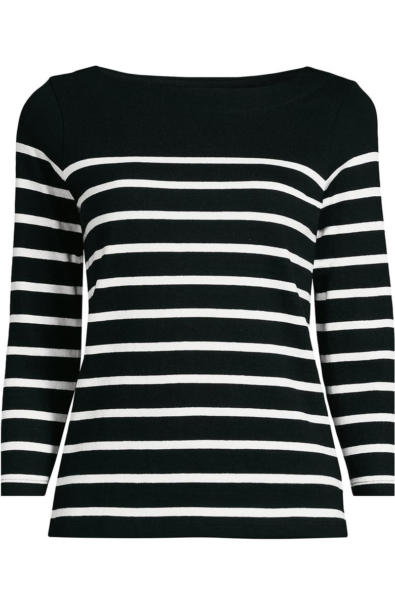 Lands' End Mariner Jersey Boatneck Top, Alternate, color, Black Stripes