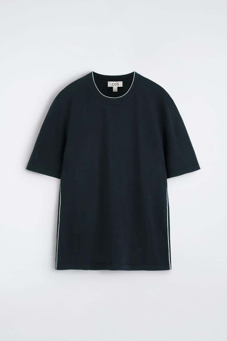 Contrast-Tipped Silk-Cotton T-Shirt, Alternate, color, NAVY / WHITE