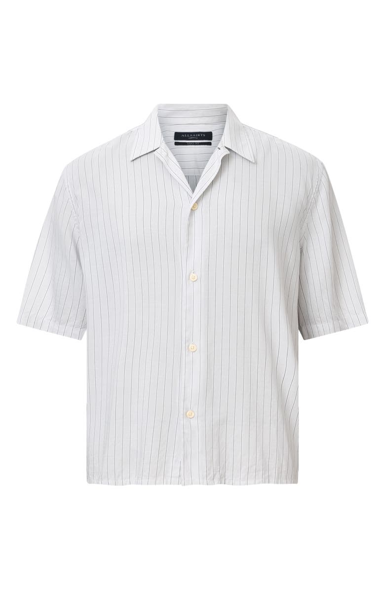 AllSaints Arran Stripe Short Sleeve Button-Up Shirt, Alternate, color, White/ Charcoal