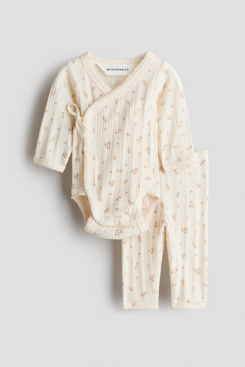 2-piece Pointelle Set, Main, color, Light beige/floral