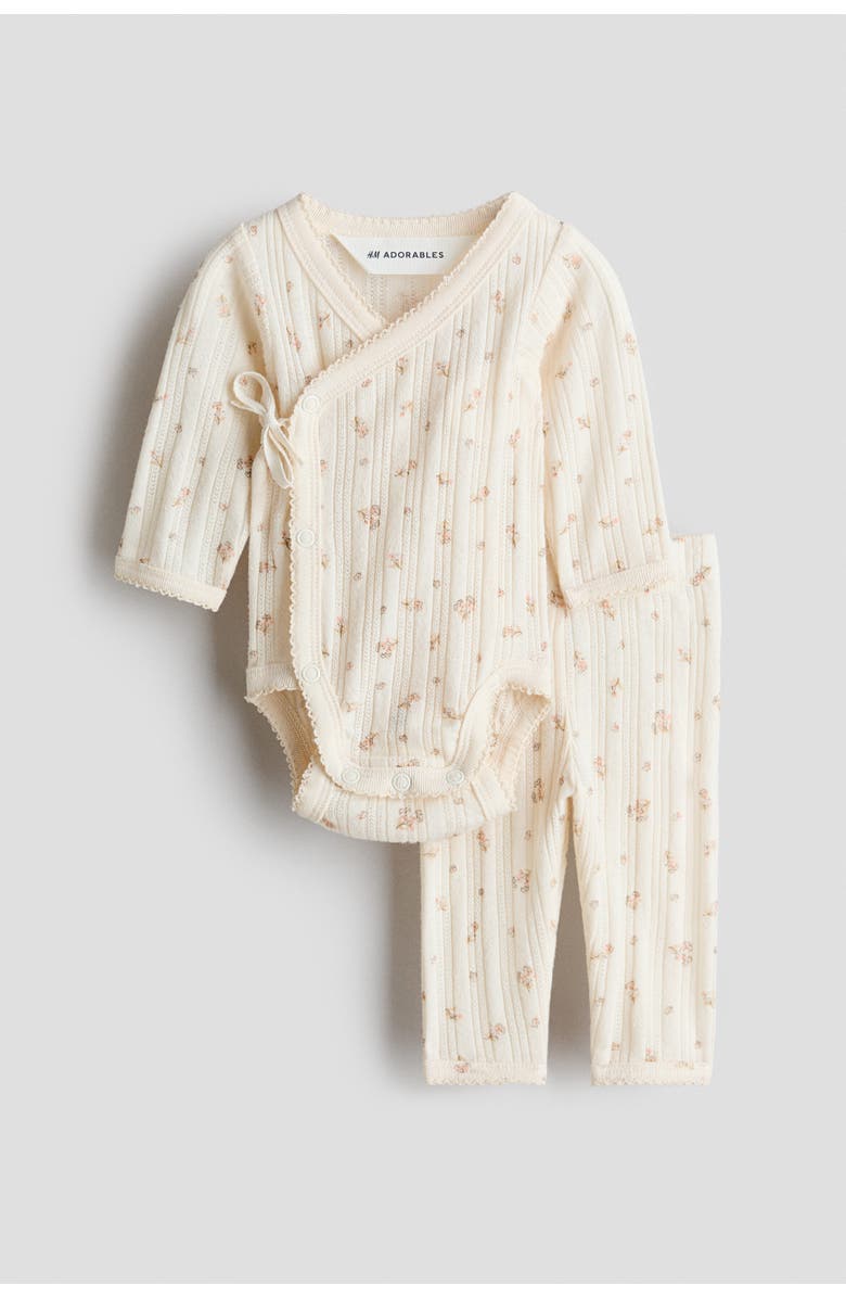 H&M 2-piece Pointelle Set, Main, color, Light Beige/Floral