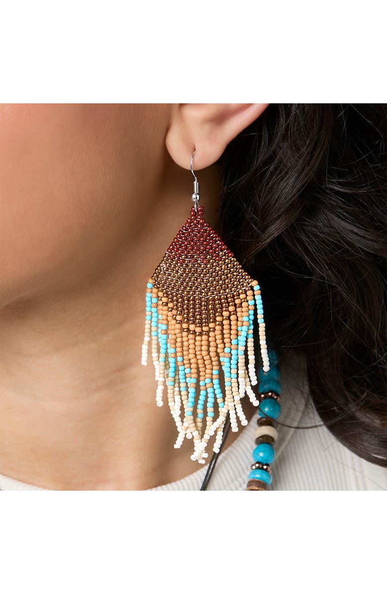 Jessica Simpson Beaded Fringe Earrings in Turquoise and Brown Ombre, Alternate, color, Turquoise/Brown