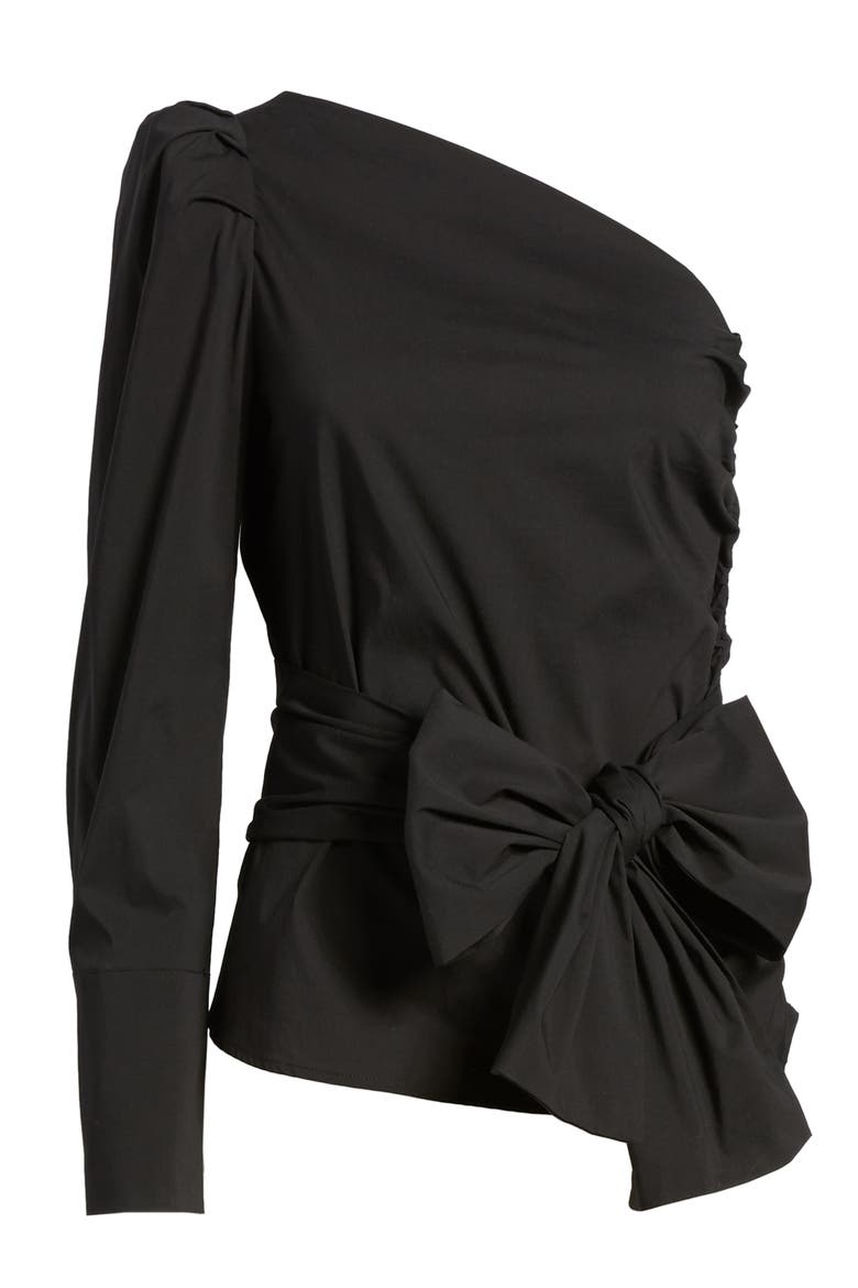 Belted One-Shoulder Blouse, Alternate, color, BLACK