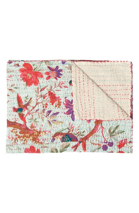 Vintage Cotton Kantha Throw Blanket