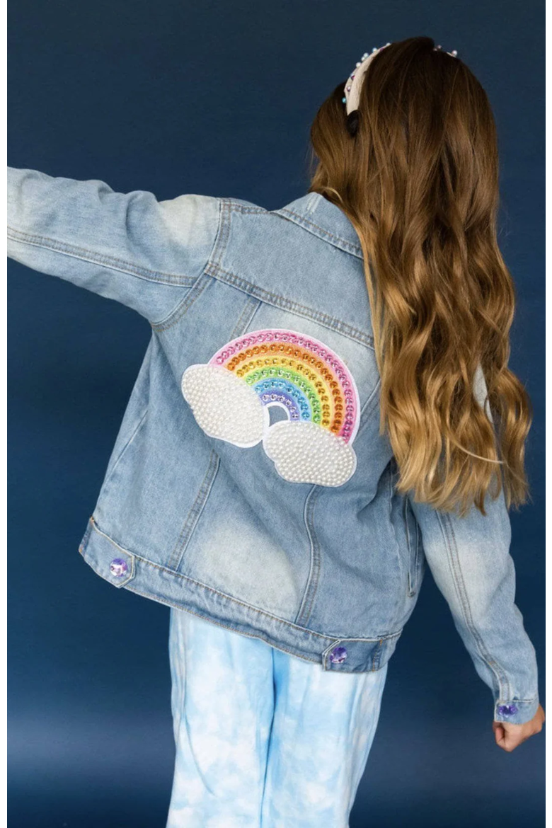 Rainbow Pearl Denim Jacket, Alternate, color, Blue