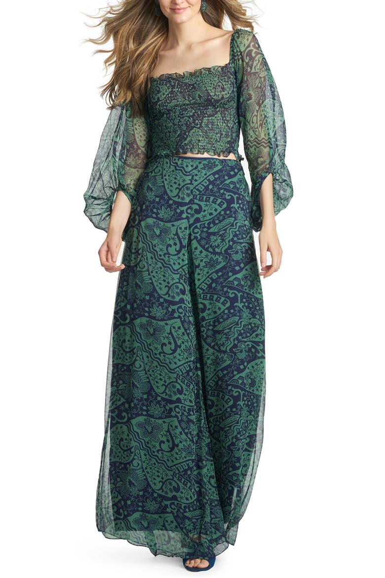 Cora Flowy Wide Leg Pants, Main, color, AZTEC FLORAL SAGE AND MIDNIGHT