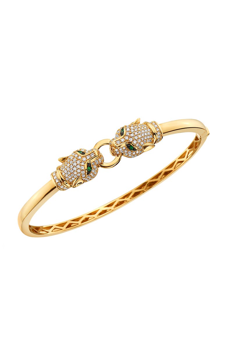 14K Yellow Gold Diamond, Natural Emerald Bangle, Main, color, 14K Gold