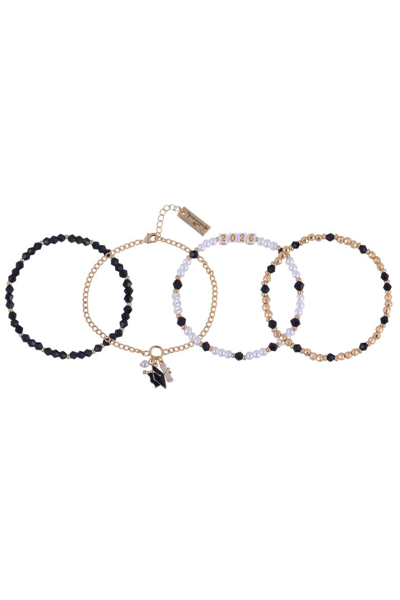 4pc Black & Gold Graduation Bracelet Set, Main, color, Black