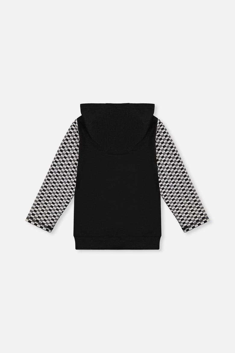 Colorblock Checkered Chest Pocket Hooded Top, Alternate, color, Black and White