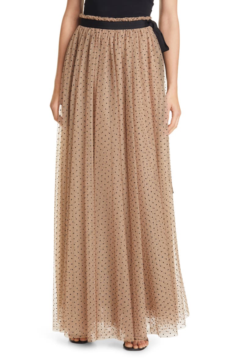 Poppy Dot Flocked Tulle Skirt, Main, color, NUDE/ BLACK DOT