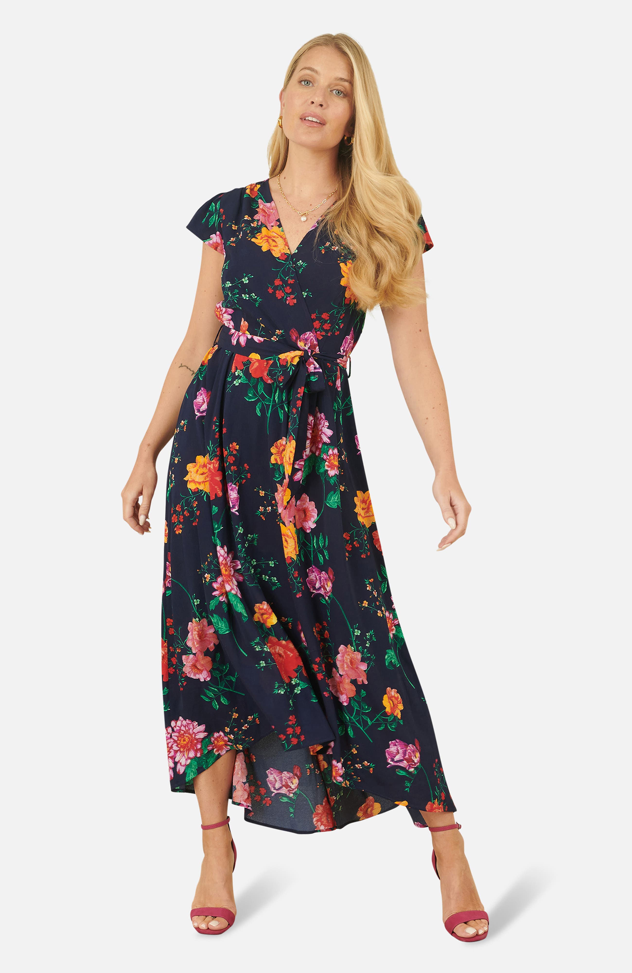 Flower Print Wrap Midi Dress