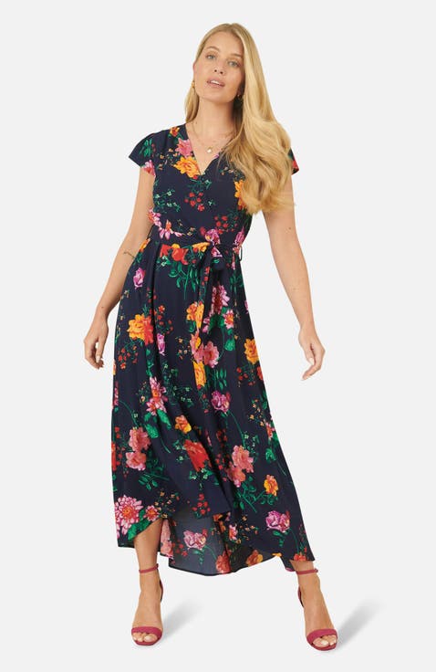 Flower  Print Wrap Midi Dress