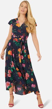 Yumi Flower Print Wrap Midi Dress