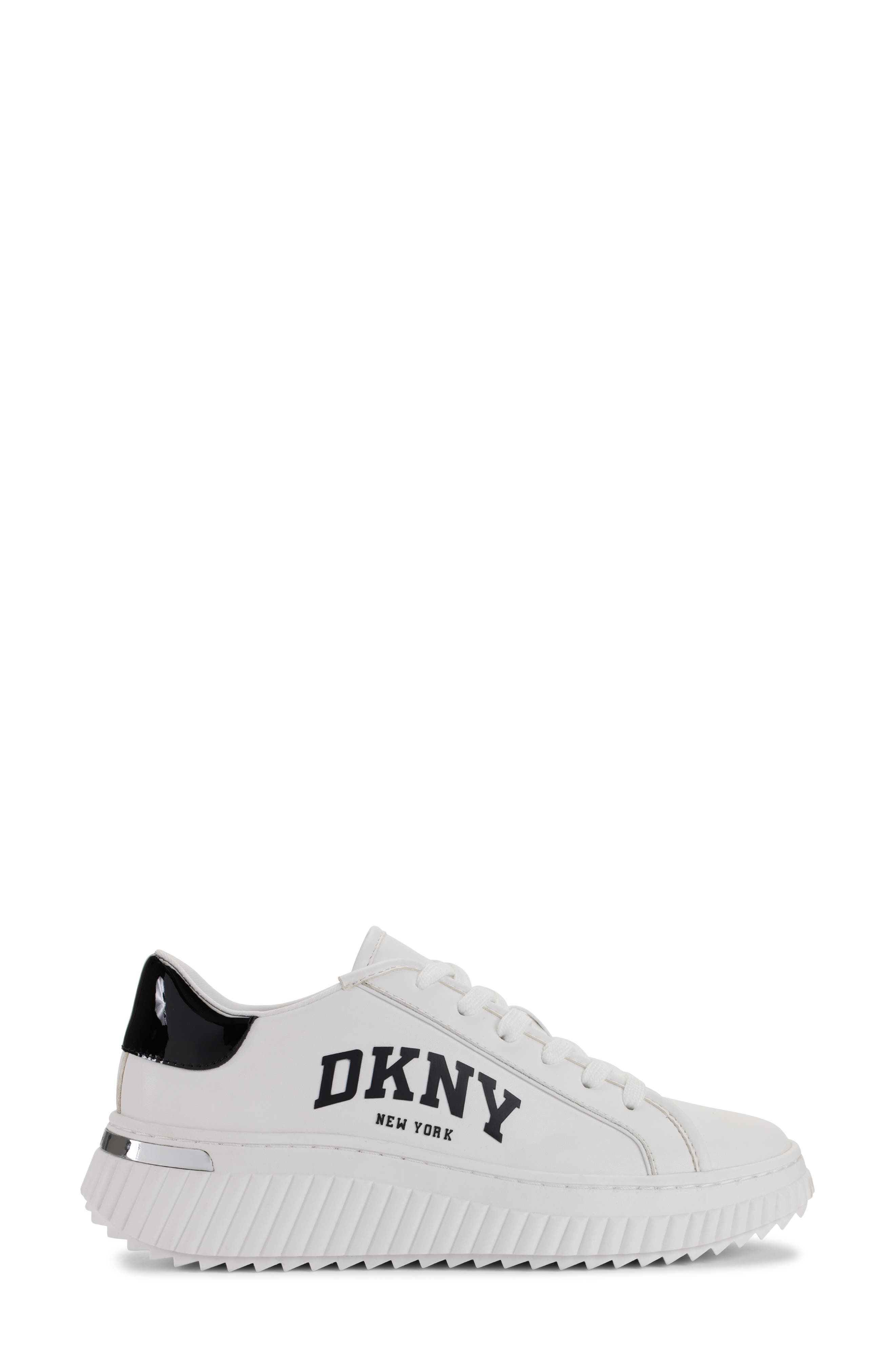 DKNY Logo Sneaker, Alternate, color, Bright White/ Blue