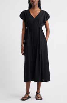 Short Sleeve Button Down Linen Blend Midi Dress