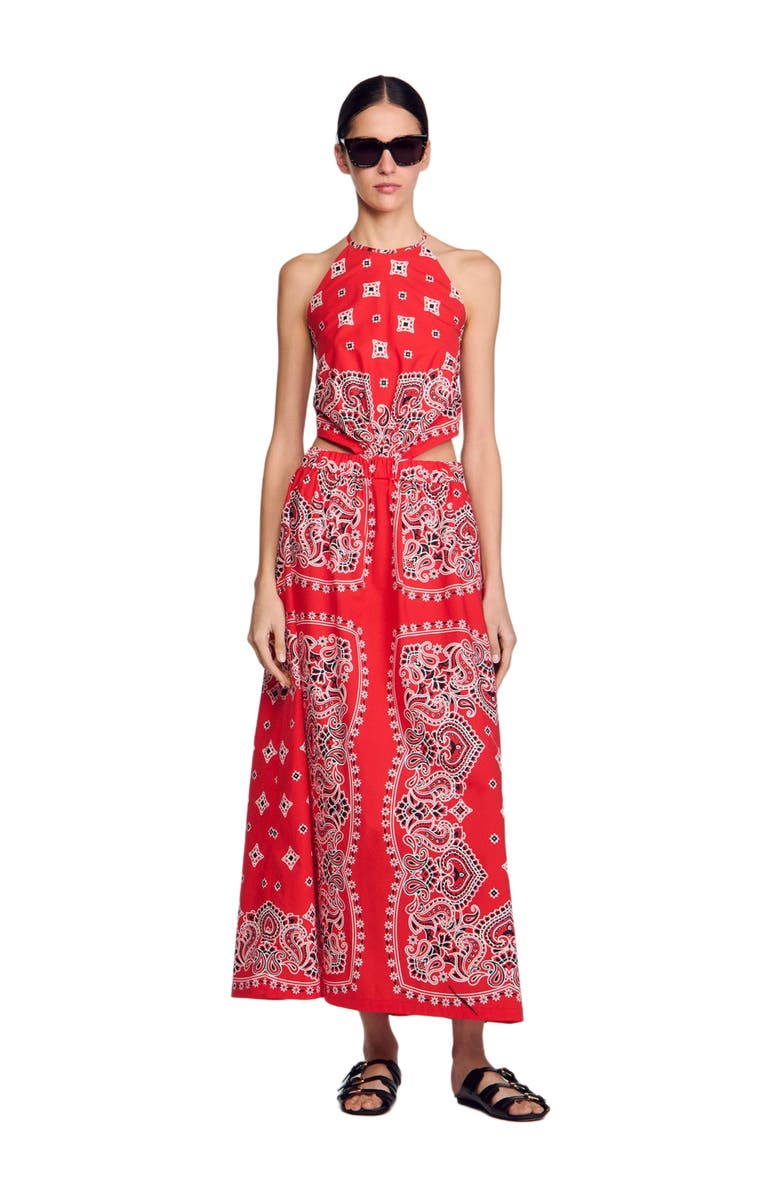 SANDRO Bandana-print maxi dress, Alternate, color,