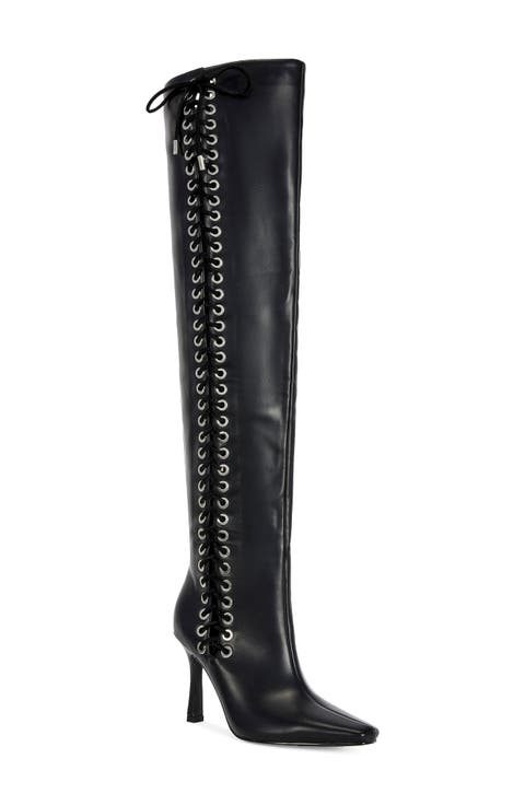 Zephra Lace-Up Faux Leather Over the Knee Boot