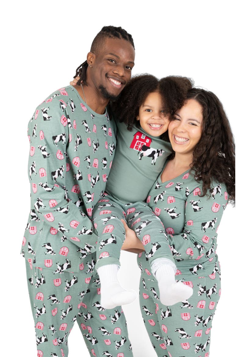 Dog Cotton Matching Family Pajamas, Animals & Paw Prints, Alternate, color, Cow Green