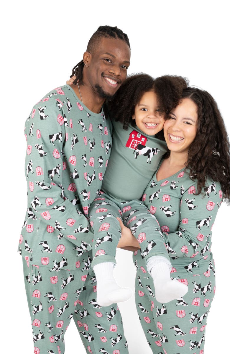 Leveret Kids Two-Piece Cotton Printed Matching Family Pajamas, Animal Friends, Alternate, color, Cow